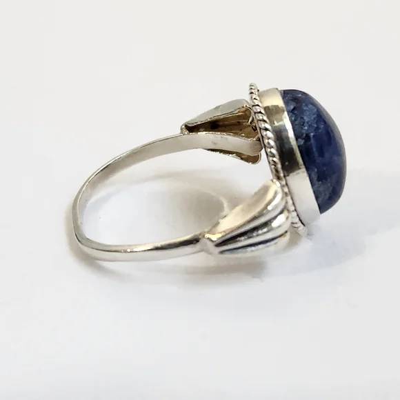 NIB Semi VTG 925 Lapiz Azuli Scroll Cocktail Ring Sz 7 - Picture 3 of 16